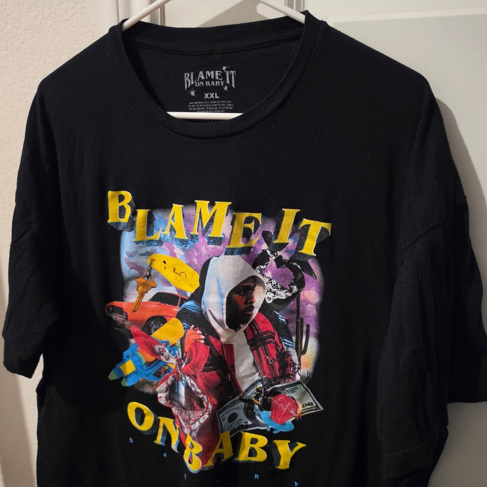 DaBaby Blame It On Baby Graphic Tee Men XXL Black Short Sleeve Rap Hip Hop Shirt